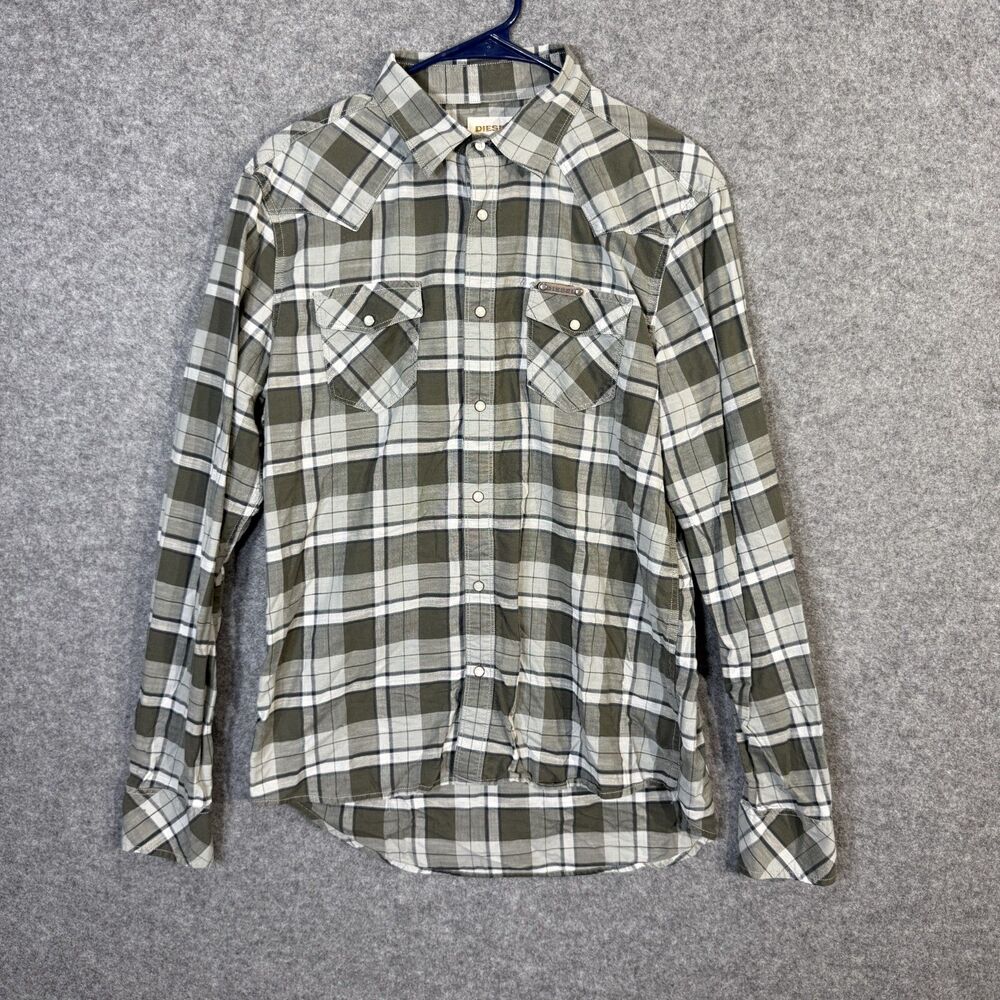 Diesel Men's Pearl Snap Button Front Dress Shirt Gray Sizeā Large